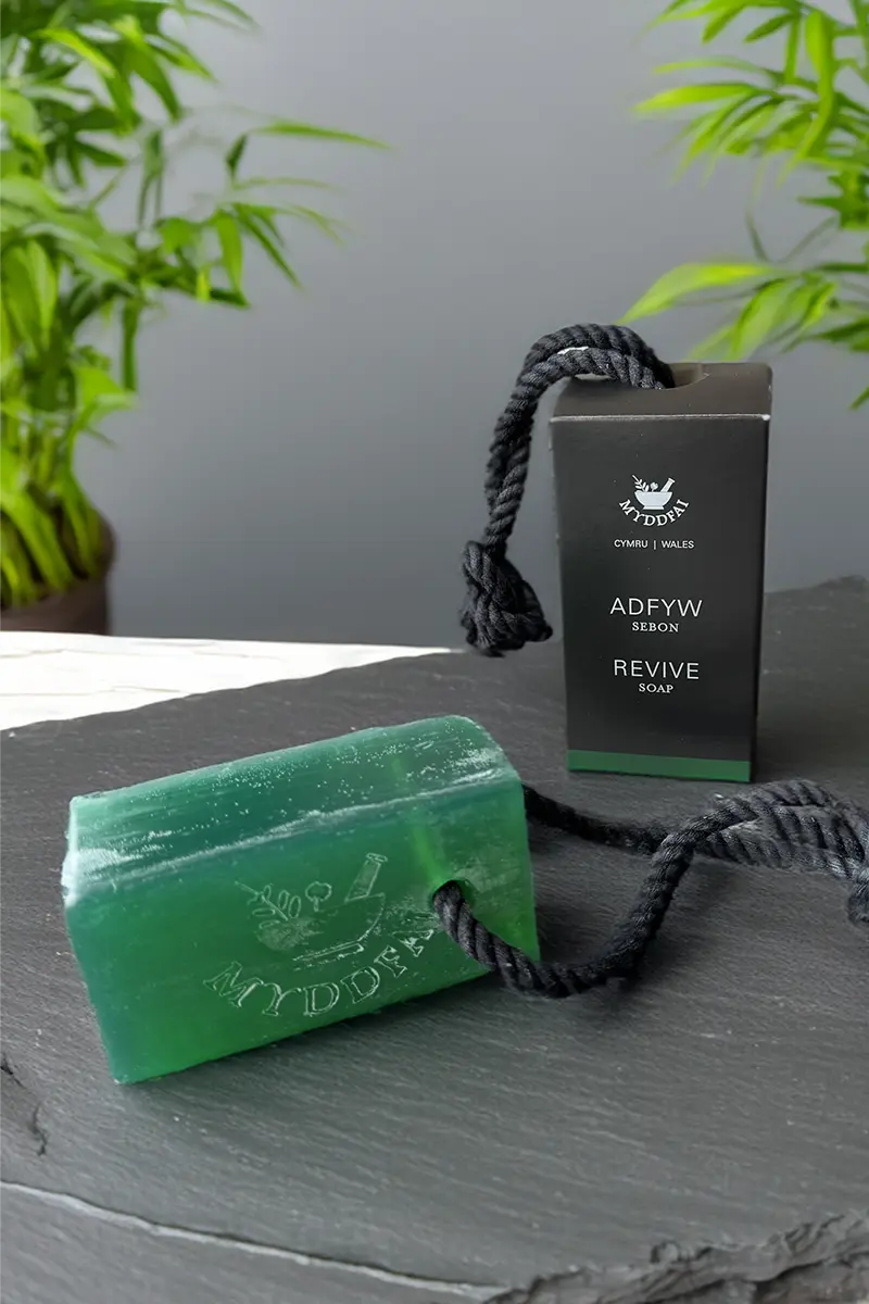 Sebon Adfyw Revive Soap on a rope.