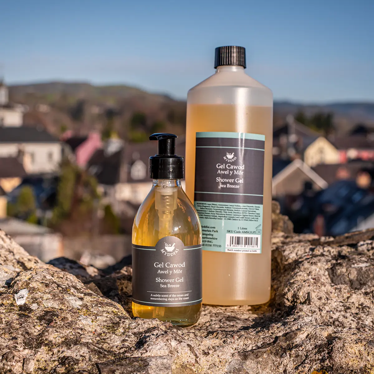 Shower Gel Awel y Môr (Sea Breeze, 250ml bottle with 1L refill)